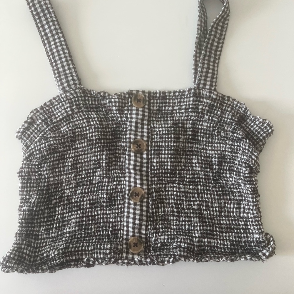 Gingham Button-Front Crop Top